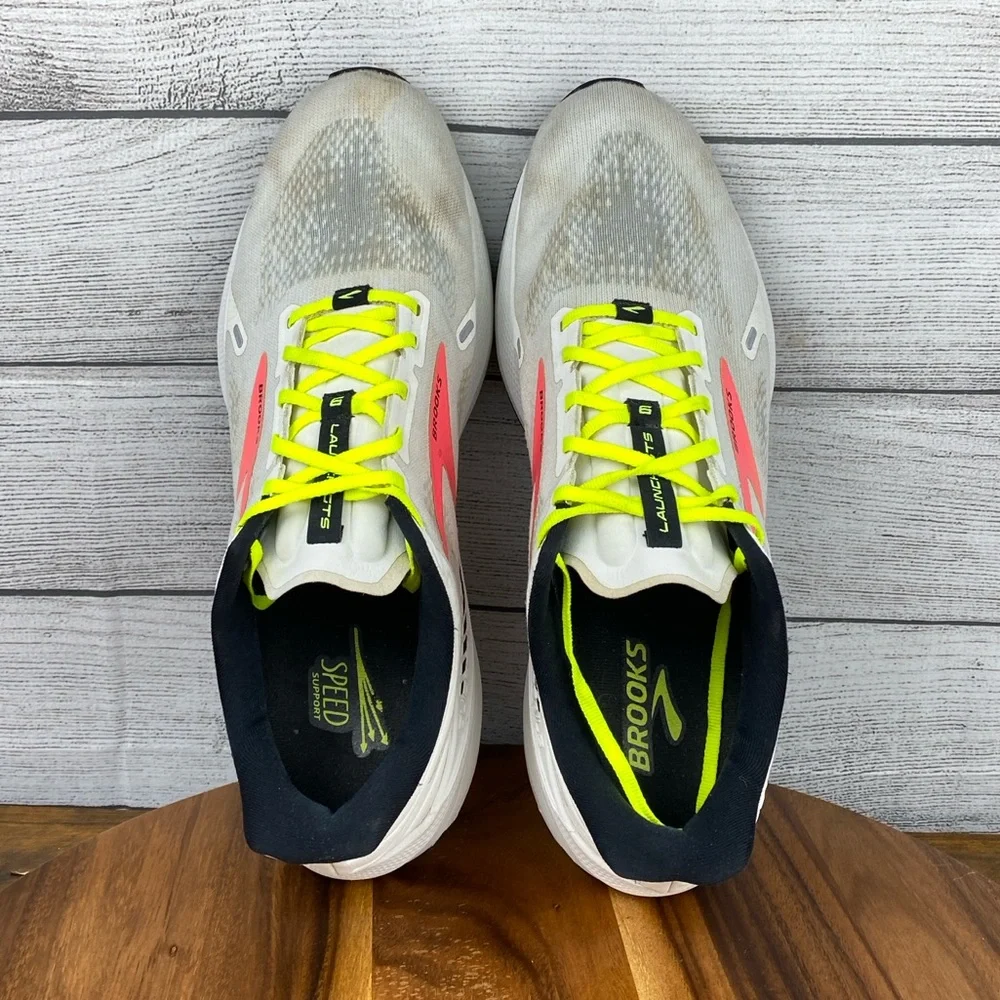 Brooks Launch GTS 9 White Pink Yellow Running Shoe 1103871D148 Men’s Size 14